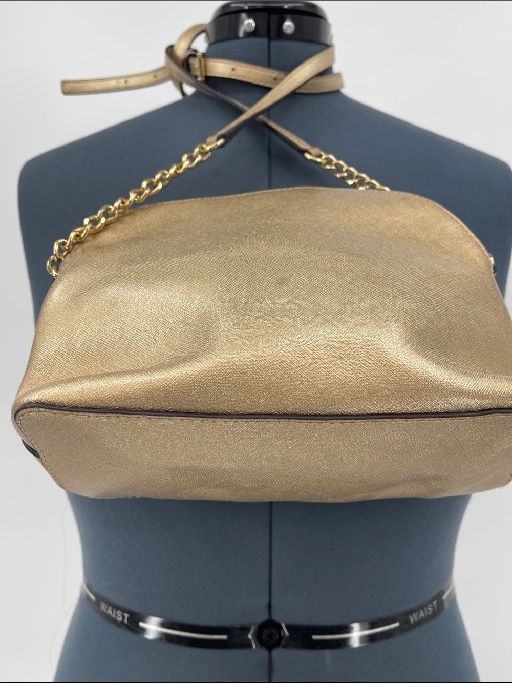Michael Kors Metallic Gold Saffiano Crossbody Shoulder Bag - Picture 3 of 10